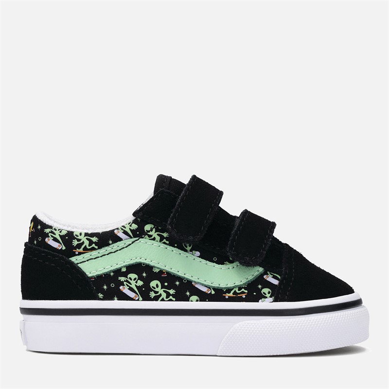 Vans Infant Kids Old Skool Velcro Glow Trainers Black/Green