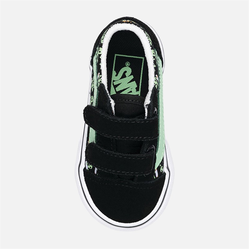 Vans Infant Kids Old Skool Velcro Glow Trainers Black/Green