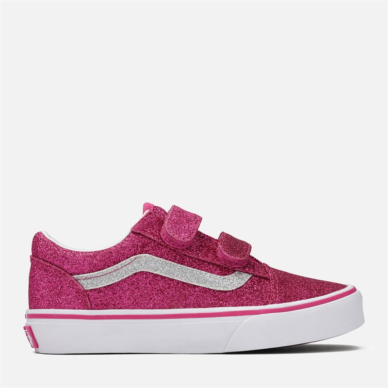 Vans Girls Old Skool Velcro Glitter Trainers Raspberry Rose