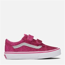 Vans Girls Old Skool Velcro Glitter Trainers Raspberry Rose