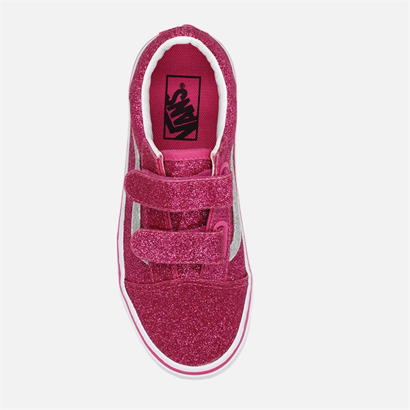 Vans Girls Old Skool Velcro Glitter Trainers Raspberry Rose