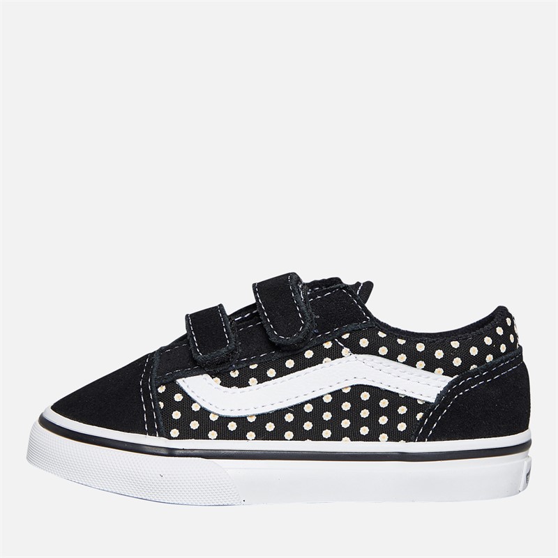 Vans Infant Girls Old Skool Velcro Polka Dot Trainers Floral Black