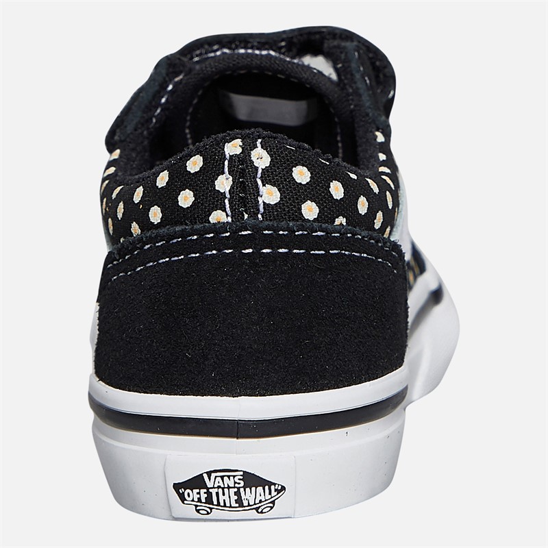 Vans Infant Girls Old Skool Velcro Polka Dot Trainers Floral Black