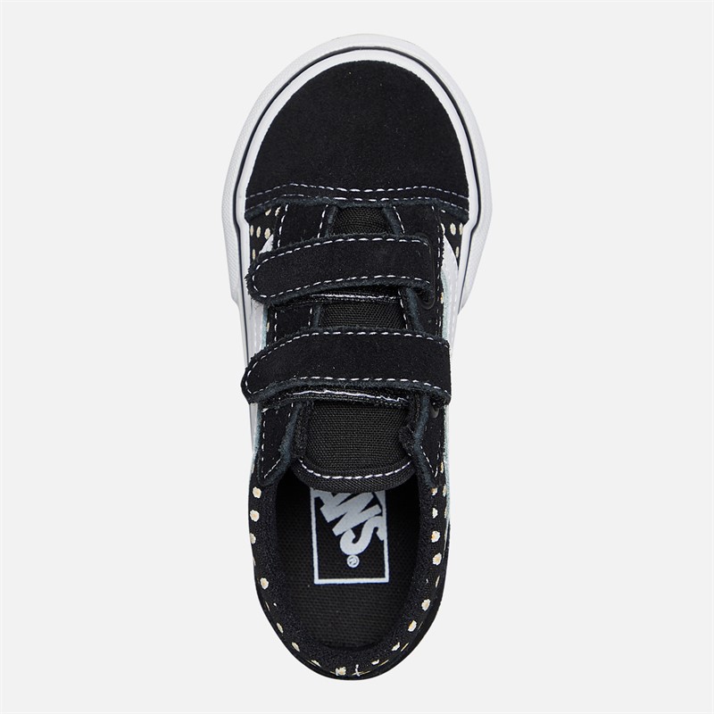 Vans Infant Girls Old Skool Velcro Polka Dot Trainers Floral Black