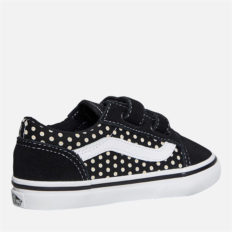 Vans Infant Girls Old Skool Velcro Polka Dot Trainers Floral Black