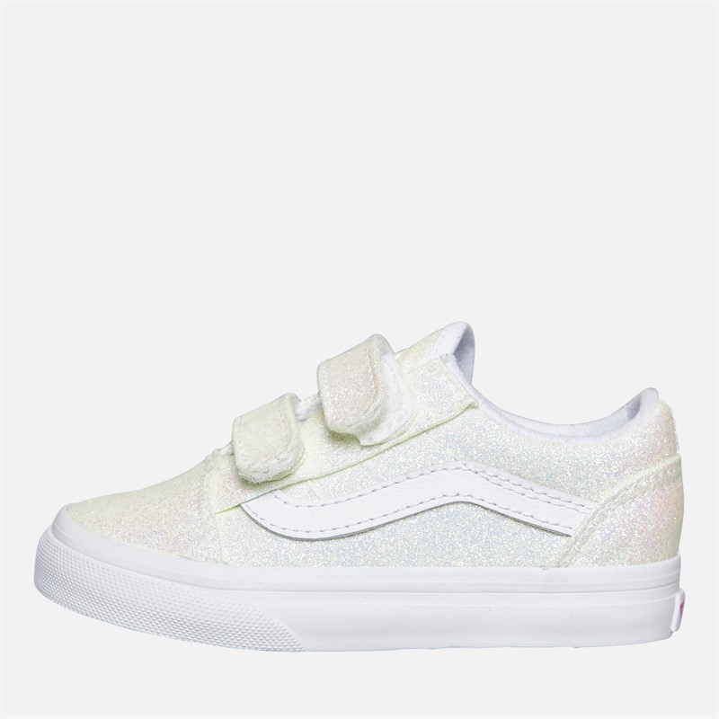 Vans Infant Girls Old Skool Velcro Glitter Trainers Pink/True White