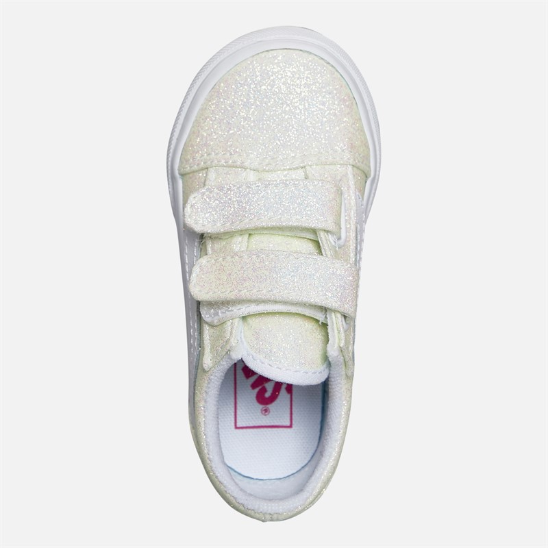 Vans Infant Girls Old Skool Velcro Glitter Trainers Pink/True White