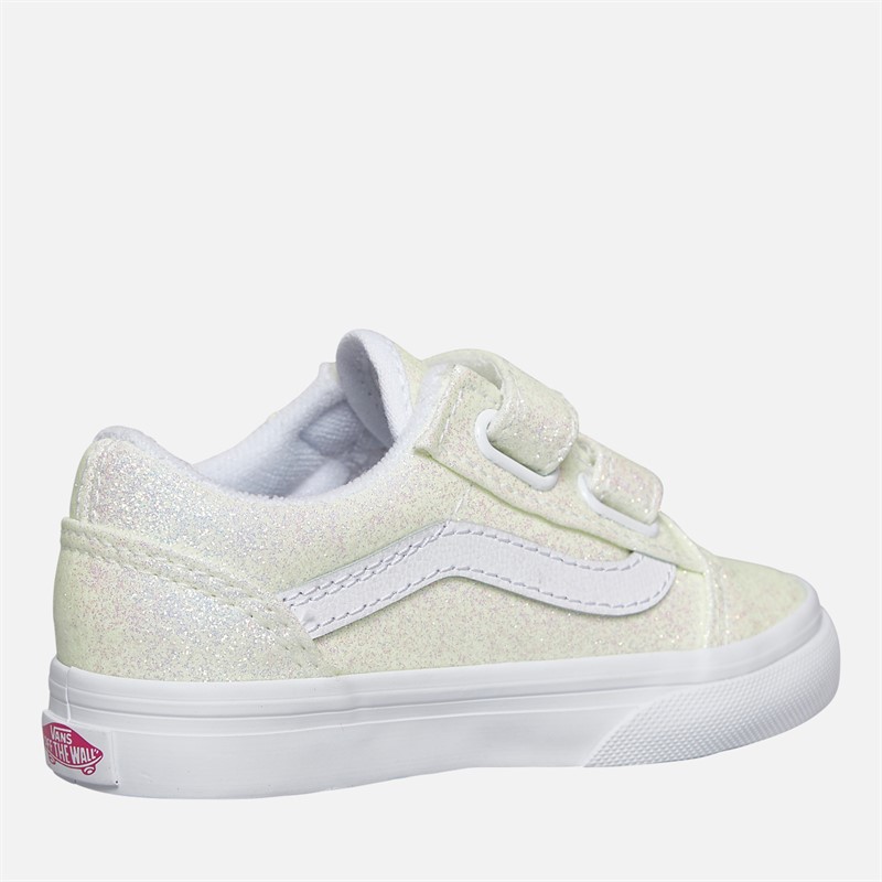 Vans Infant Girls Old Skool Velcro Glitter Trainers Pink/True White