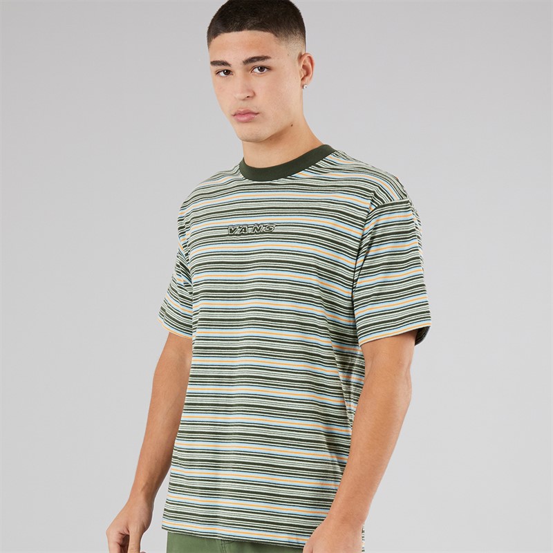 Vans Mens Cameron Stripe Knit T-Shirt Gray Olive