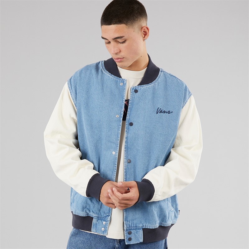 Vans Mens Denim Baseball Jacket Stonewash/Blue