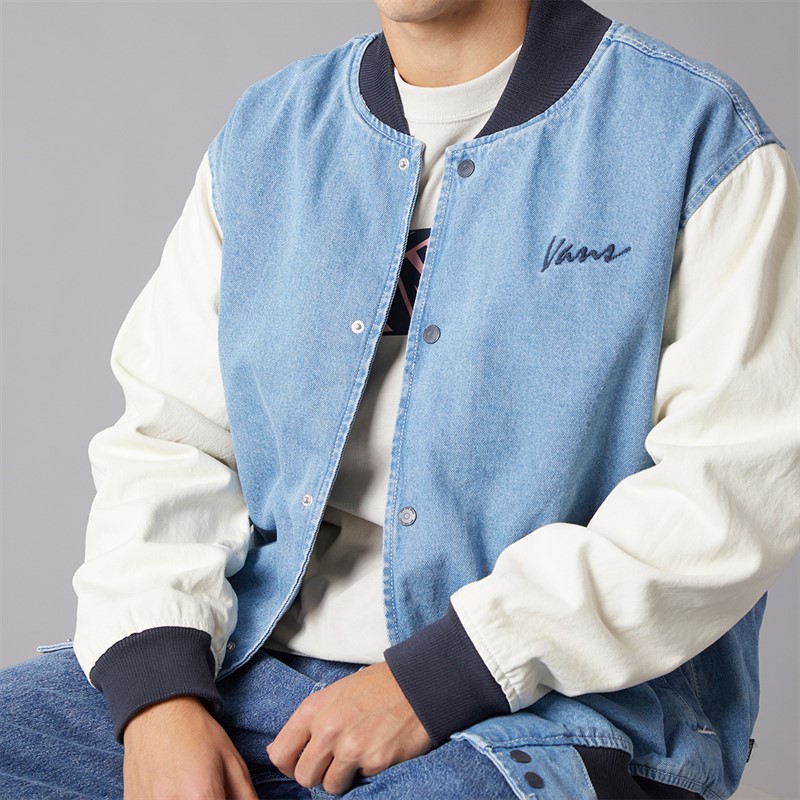 Vans Mens Denim Baseball Jacket Stonewash/Blue