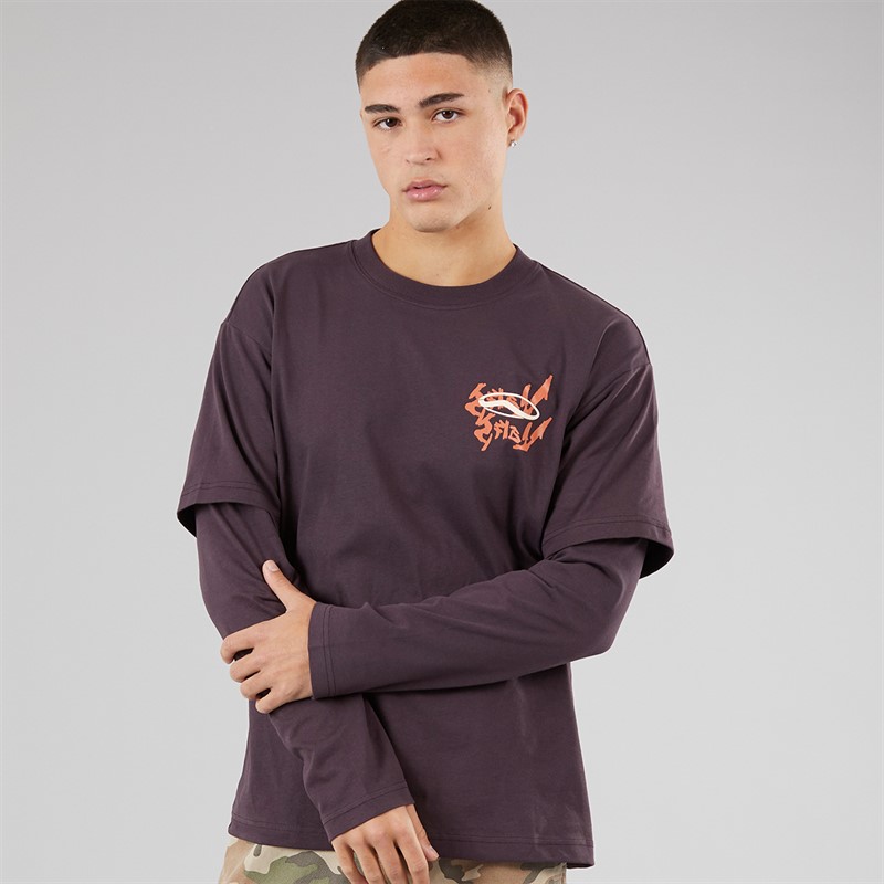 Vans Mens For Nothing Layered Long Sleeve T-Shirt Dark Port