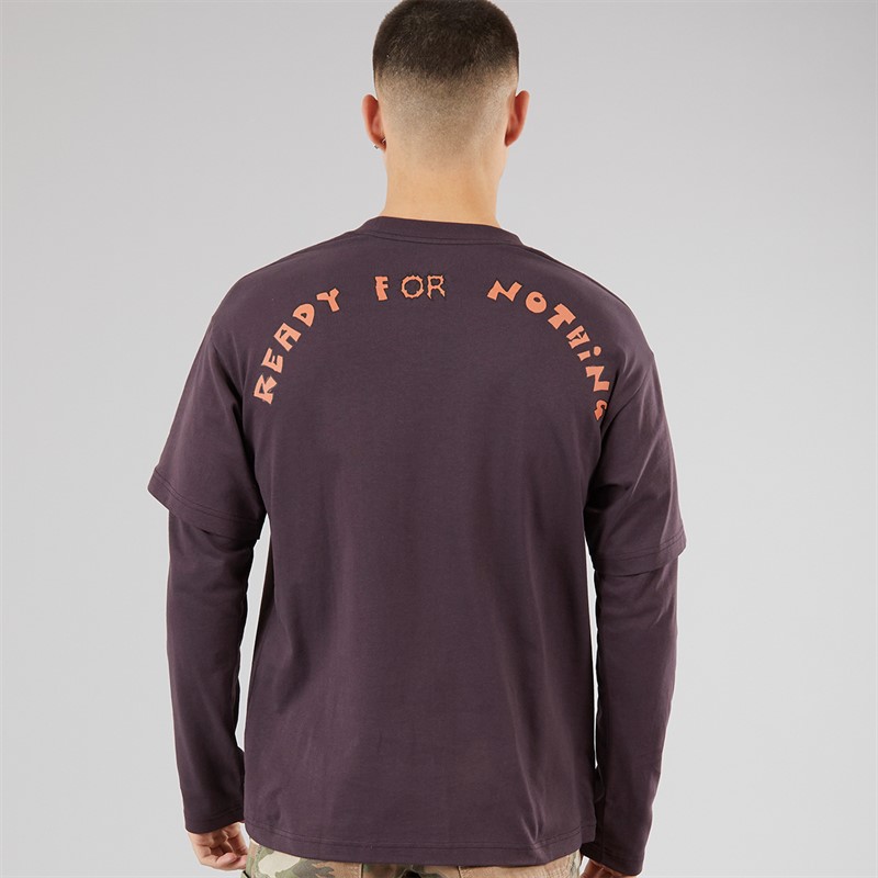 Vans Mens For Nothing Layered Long Sleeve T-Shirt Dark Port