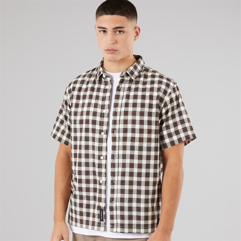 Vans Mens Monte Plaid Check Short Sleeve Shirt Egret