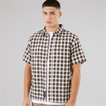 Vans Mens Monte Plaid Check Short Sleeve Shirt Egret
