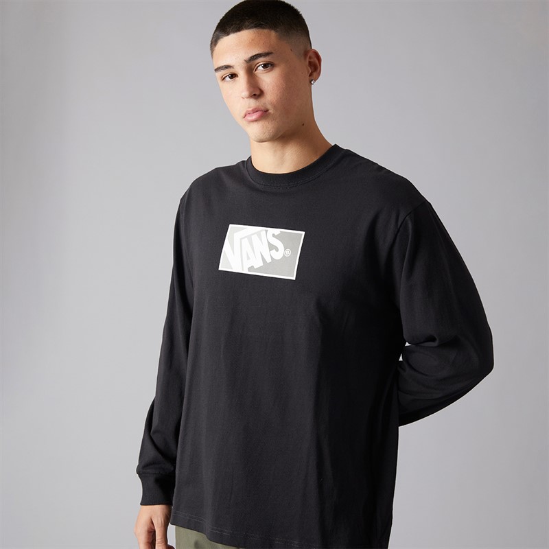 Vans Mens Original Standards Bloc Logo Long Sleeve T-Shirt Black/Drizzle