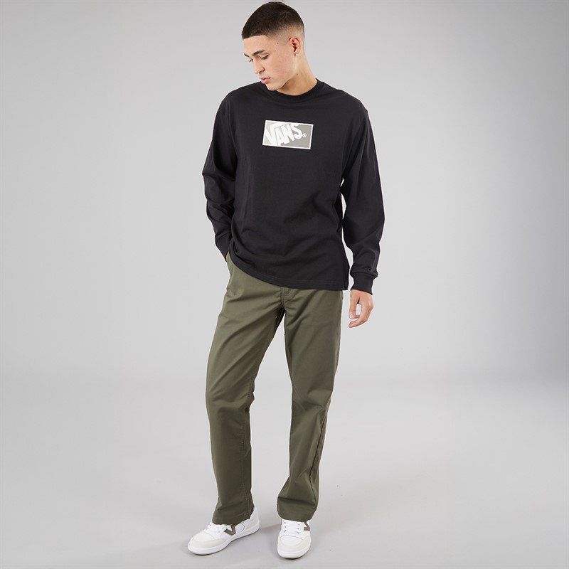 Vans Mens Original Standards Bloc Logo Long Sleeve T-Shirt Black/Drizzle