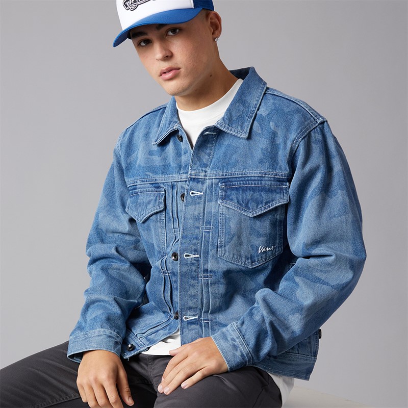 Vans Mens Camo Denim Trucker Jacket Stonewash/Blue