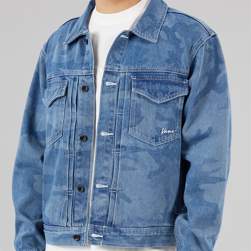 Vans Mens Camo Denim Trucker Jacket Stonewash/Blue
