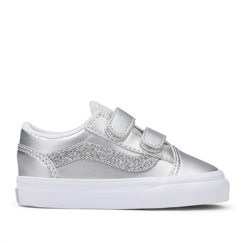 Vans Infant Girls Old Skool Velcro Glitter Trainers Lunar Rock