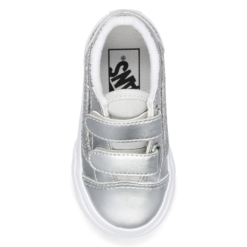 Vans Infant Girls Old Skool Velcro Glitter Trainers Lunar Rock
