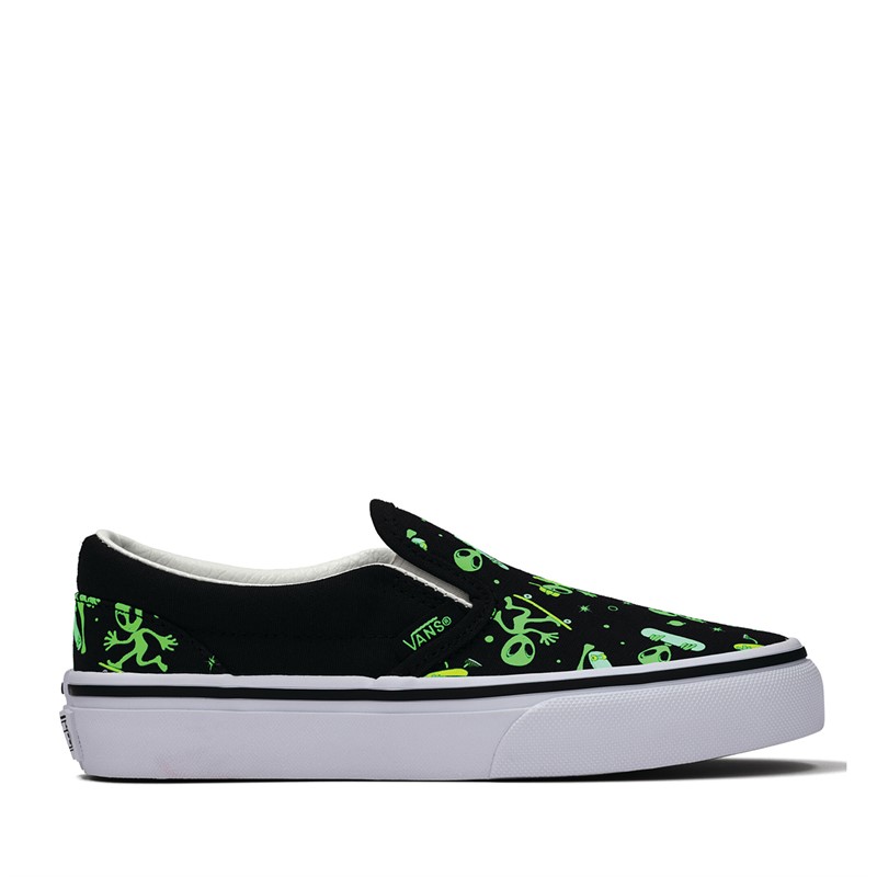 Vans Boys Classic Slip-On Space Trainers Black/Green