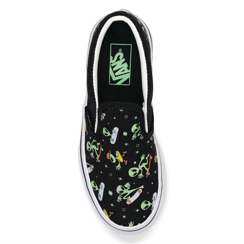 Vans Boys Classic Slip-On Space Trainers Black/Green