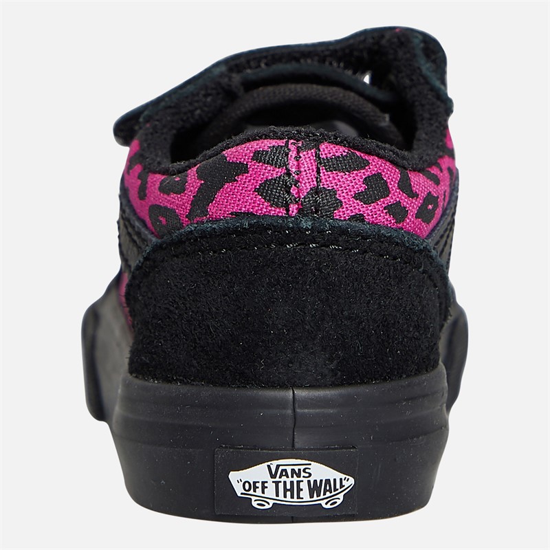 Vans Infant Girls Old Skool Leopard Velcro Trainers Pink/Black