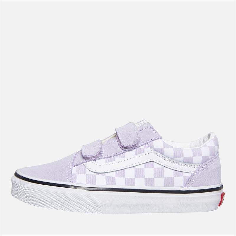 Vans Girls Old Skool Checkerboard Velcro Trainers Lilac Mist