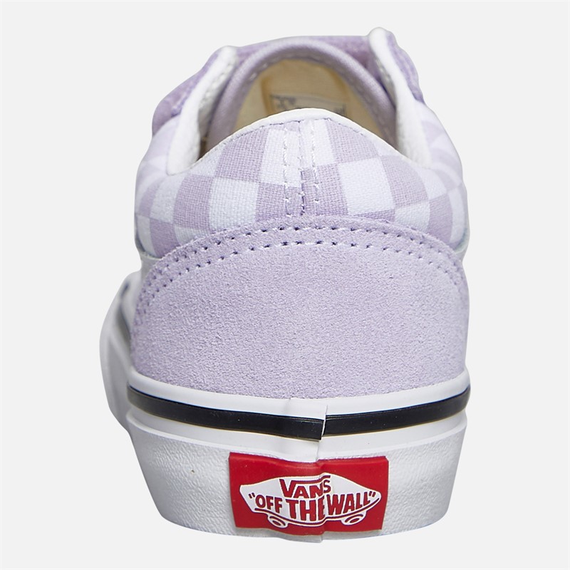 Vans Girls Old Skool Checkerboard Velcro Trainers Lilac Mist
