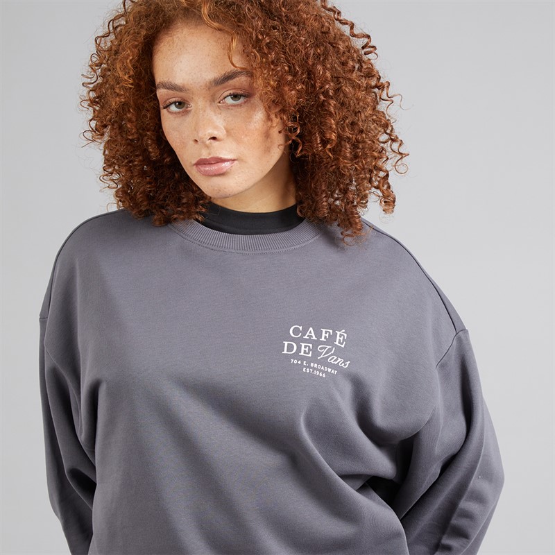 Vans Womens Cafe Graphic Sweatshirt Asphalt