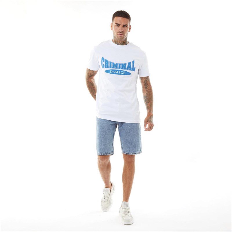 Criminal Damage Męskie Arch College T-shirty Biały