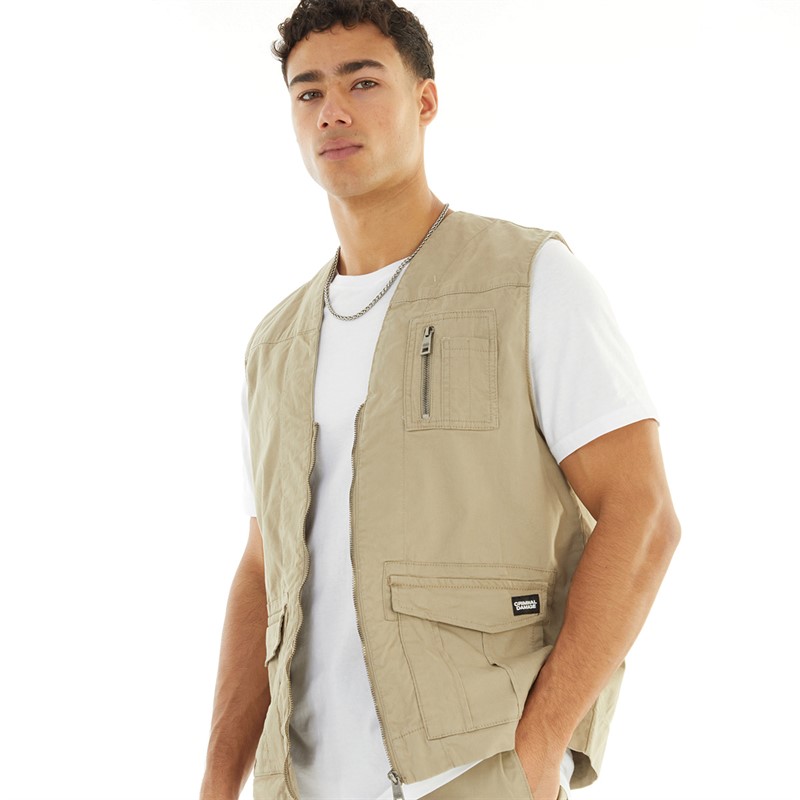 Criminal Damage Mens Trooper Vest Light Khaki