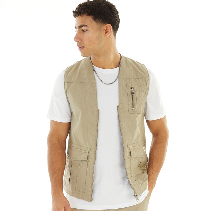 Criminal Damage Mens Trooper Vest Light Stone