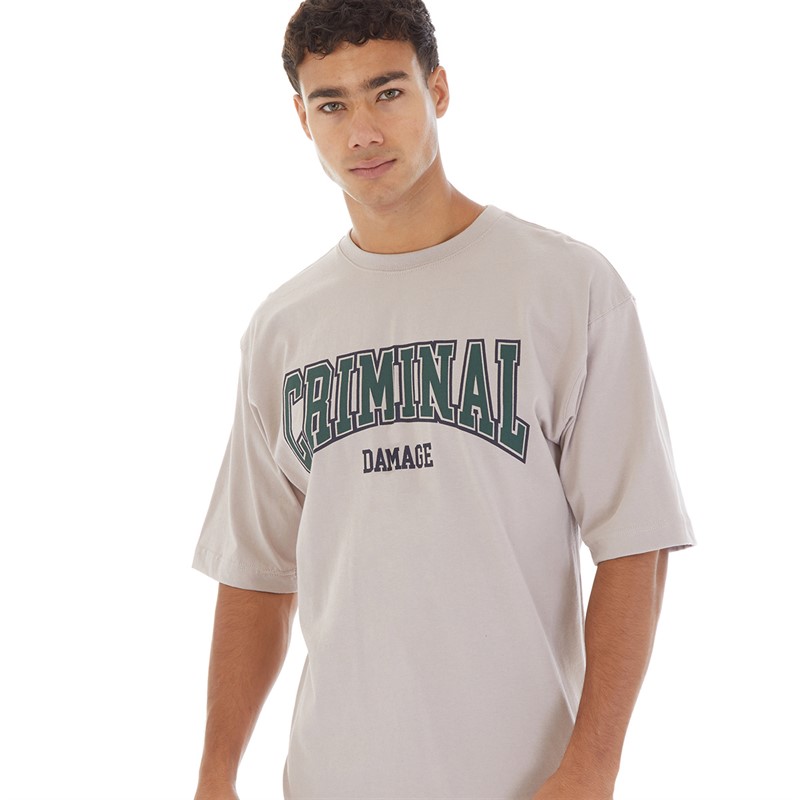 Criminal Damage Mens Campus T-Shirt Light Grey