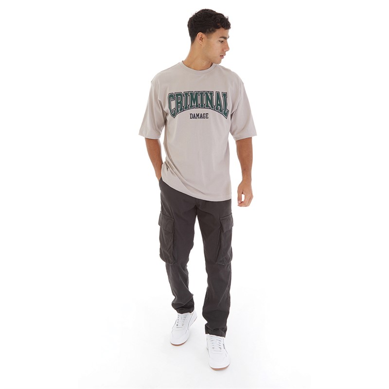 Criminal Damage Mens Campus T-Shirt Light Grey