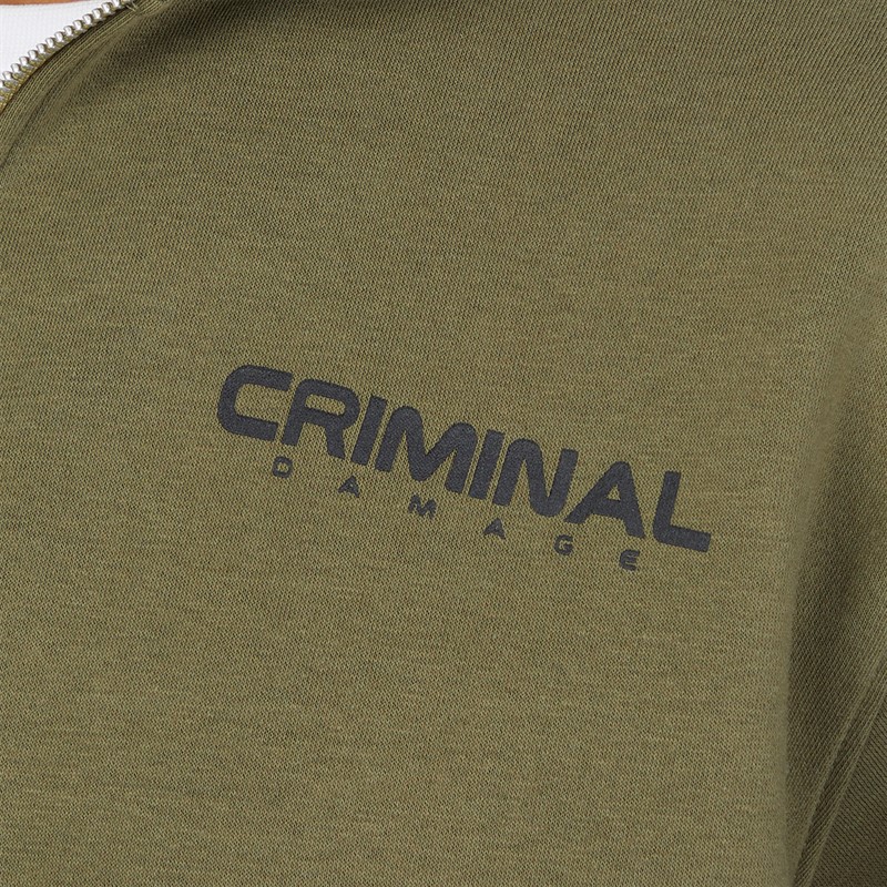 Criminal Damage Mens Olympus 1/4 Zip Sweatshirt Khaki