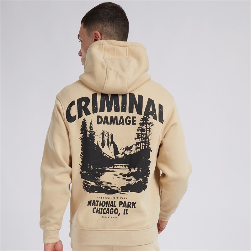 Criminal Damage Mens National Park Hoodie Stone