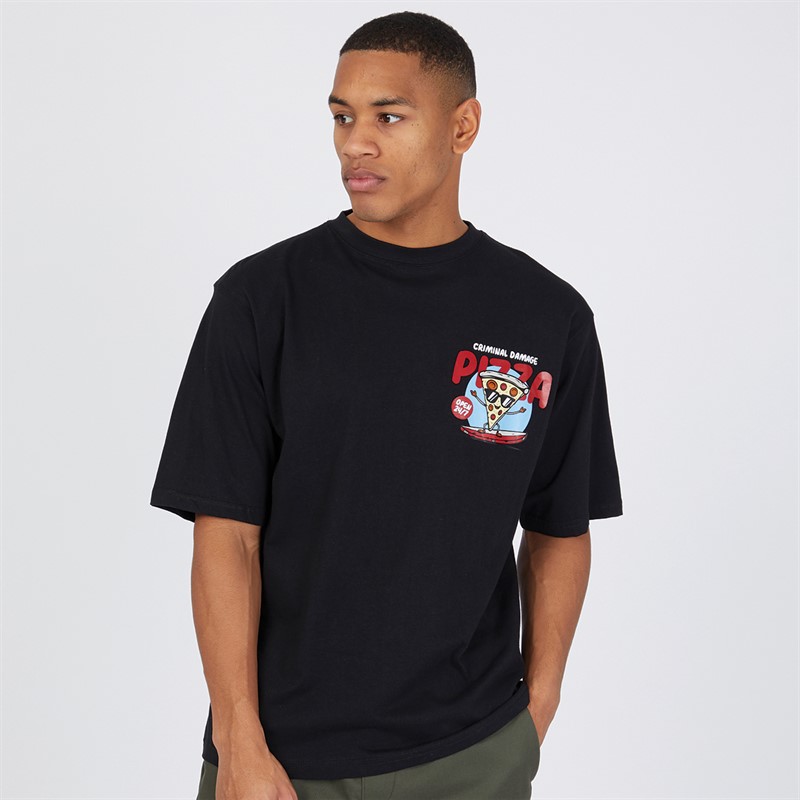 Criminal Damage Mens Friday Pizza T-Shirt Black