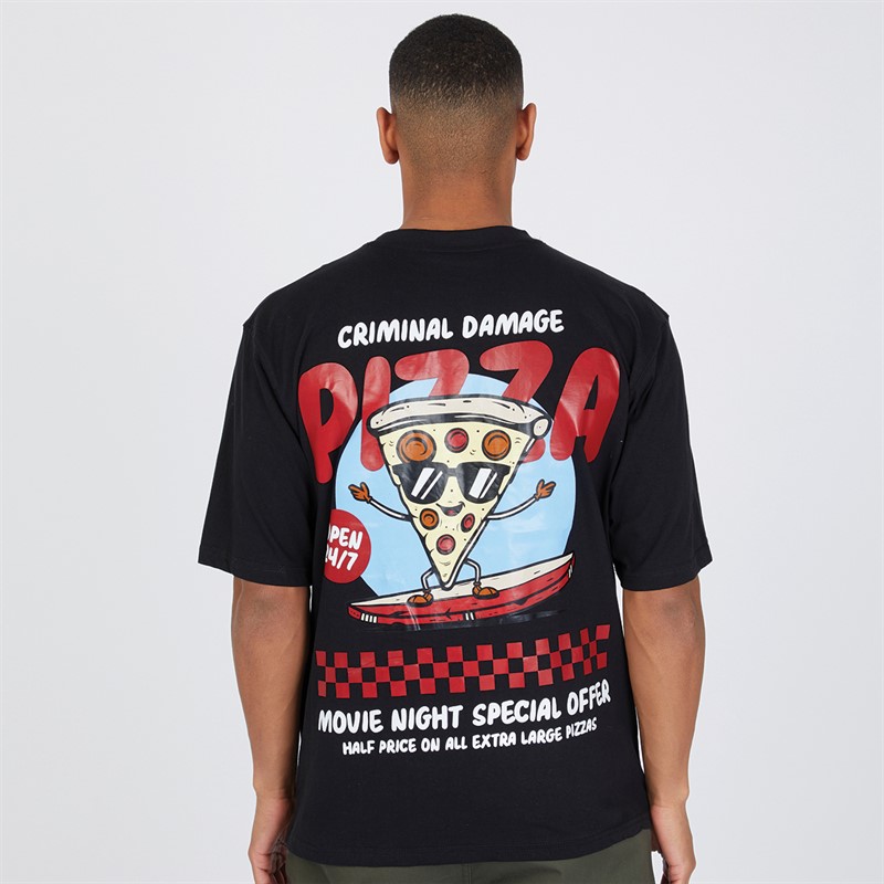 Criminal Damage Mens Friday Pizza T-Shirt Black