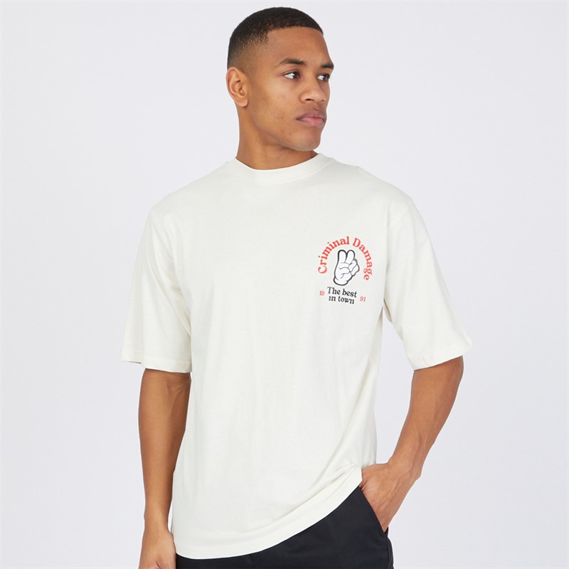 Criminal Damage Mens Hot Dog T-Shirt Off White