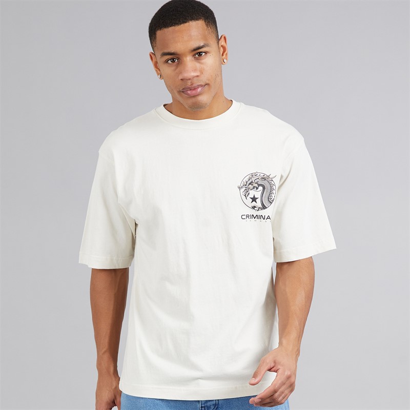 Criminal Damage Mens Dragon Star T-Shirt Off White