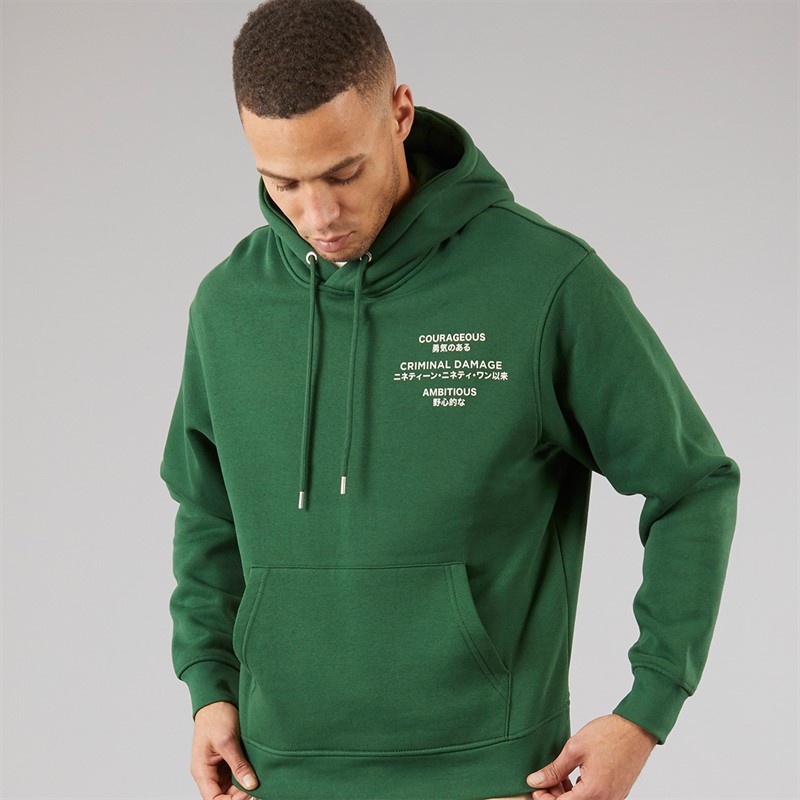 Criminal Damage Mens Twin Tiger Hoodie Green