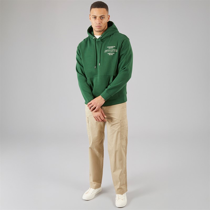 Criminal Damage Mens Twin Tiger Hoodie Green