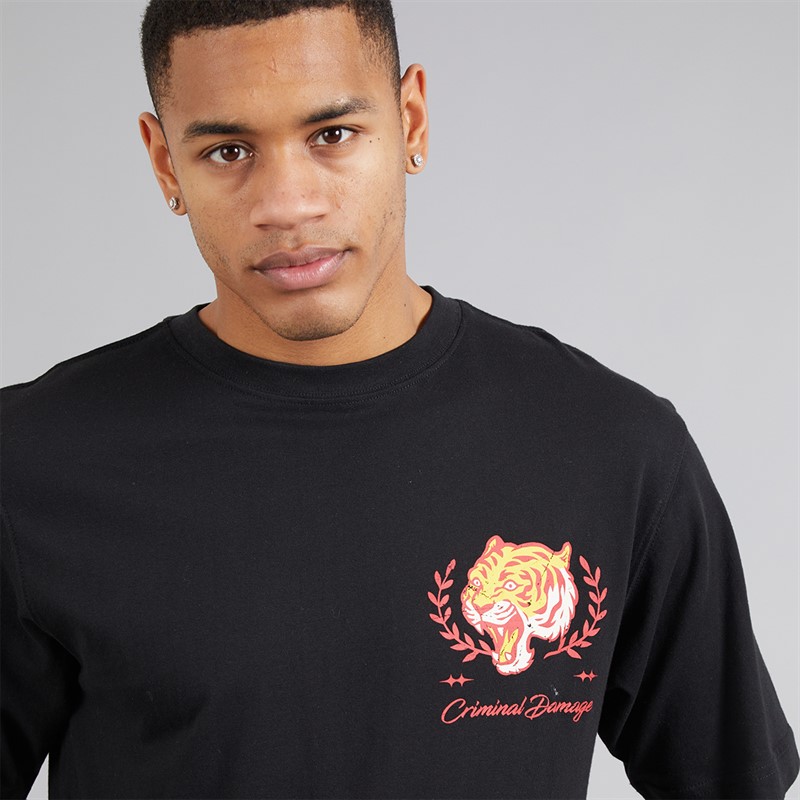 Criminal Damage Mens Tiger Certi T-Shirt Black Wash