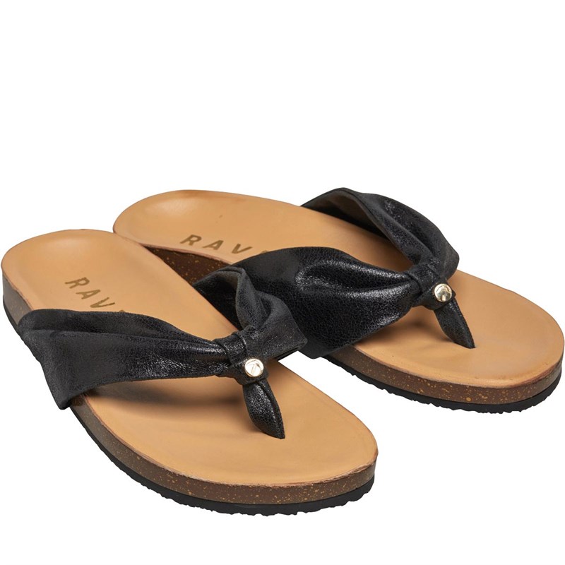 black leather toe post sandals