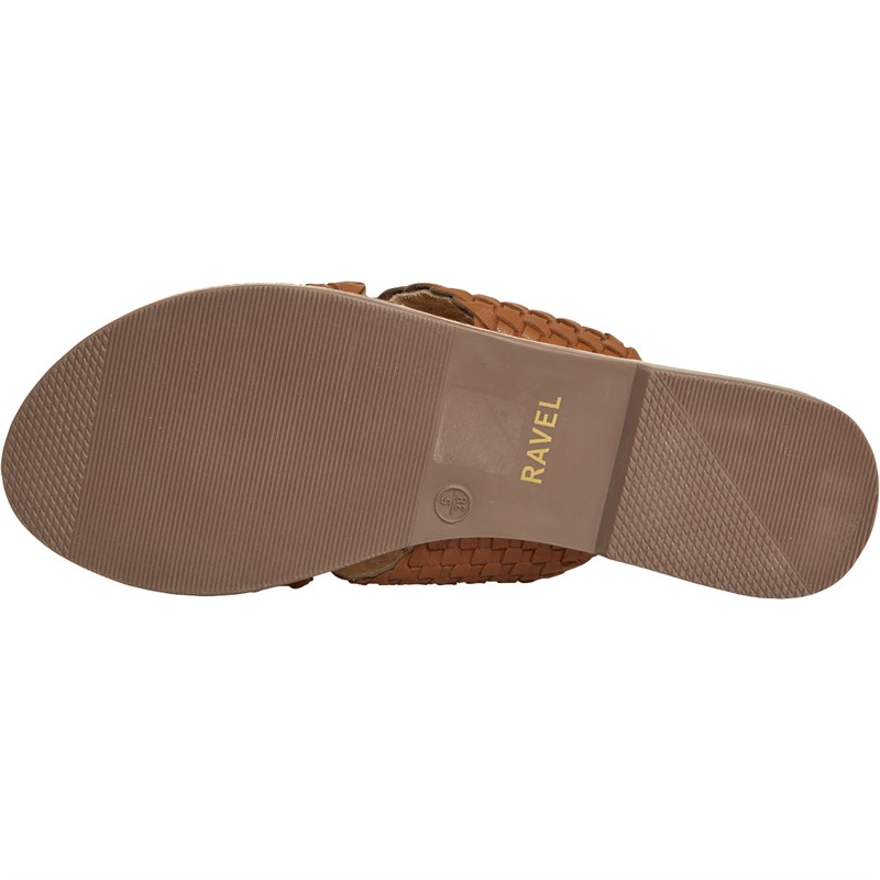 Ravel Womens Woven Cross Strap Flat Sandals Tan