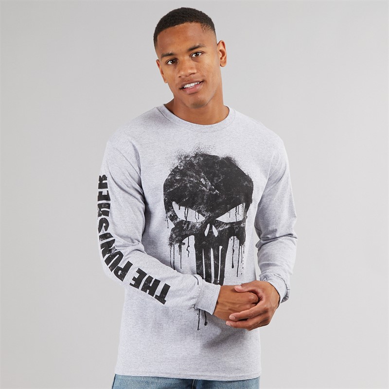 Marvel Mens The Punisher Skull Long Sleeve T-Shirt Grey Heather - Size L