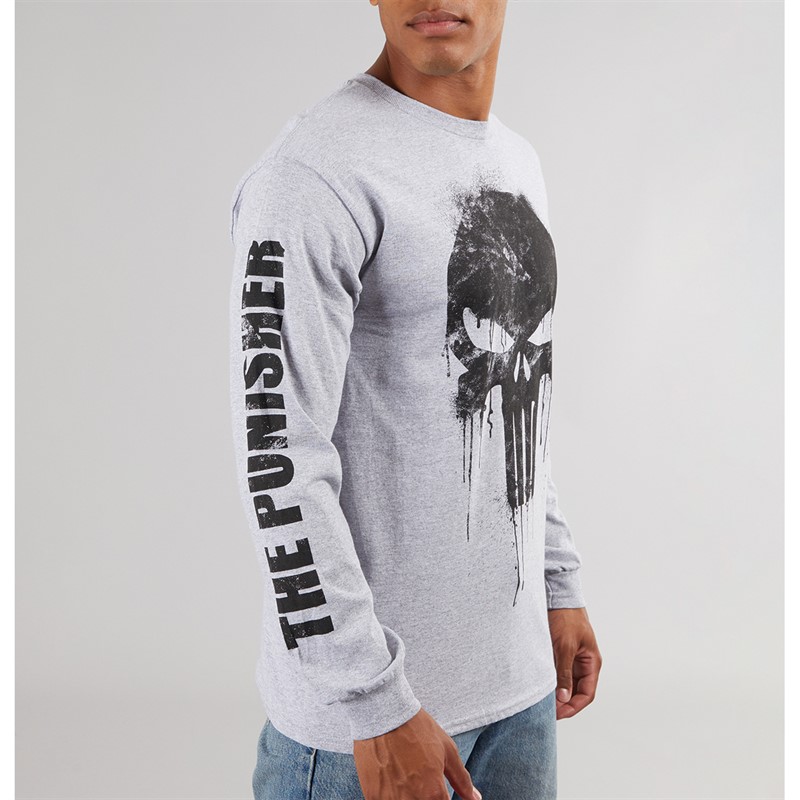 Marvel Mens The Punisher Skull Long Sleeve T-Shirt Grey Heather