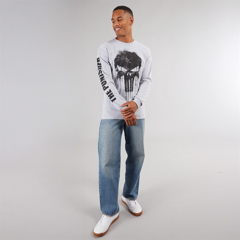 Marvel Mens The Punisher Skull Long Sleeve T-Shirt Grey Heather